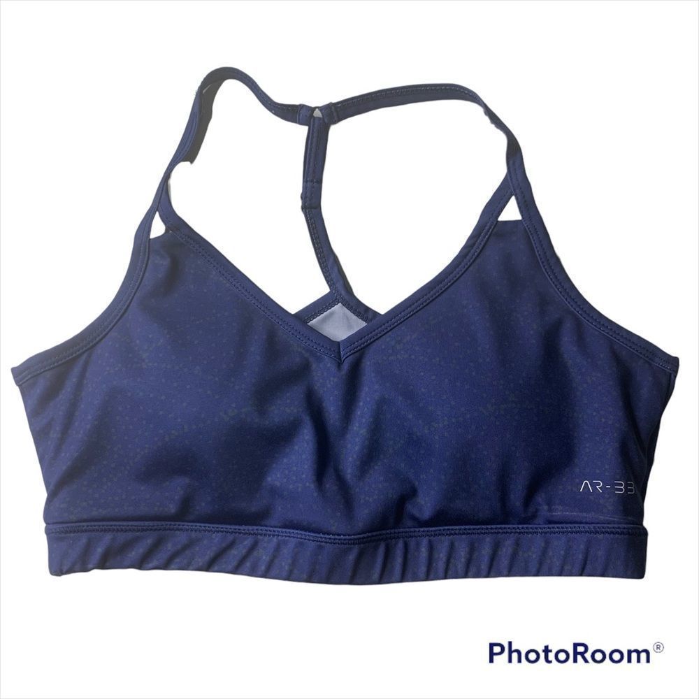 AR-33 Sports Bra Size Medium Navy with Yellow Polka Dots